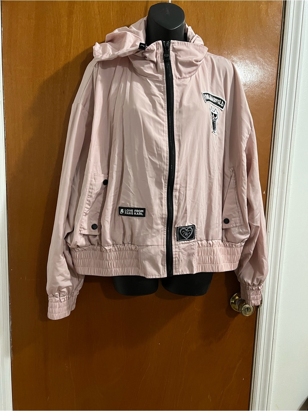 Karl Lagerfeld Light Pink Hooded Rain Jacket for Kids